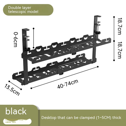 Under-Desk Cable Management Tray — No-Drill Steel Rack