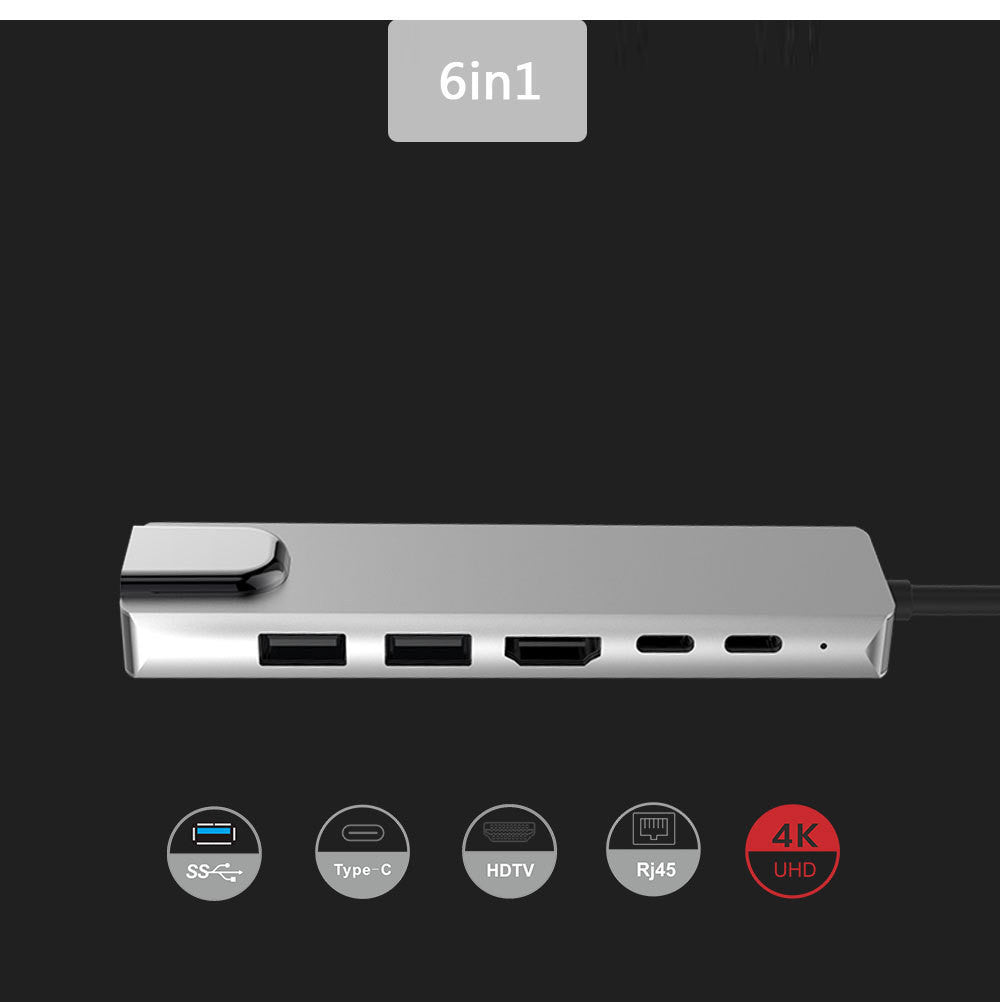 6-in-1 USB-C Hub — HDMI, USB 3.0, PD & Ethernet