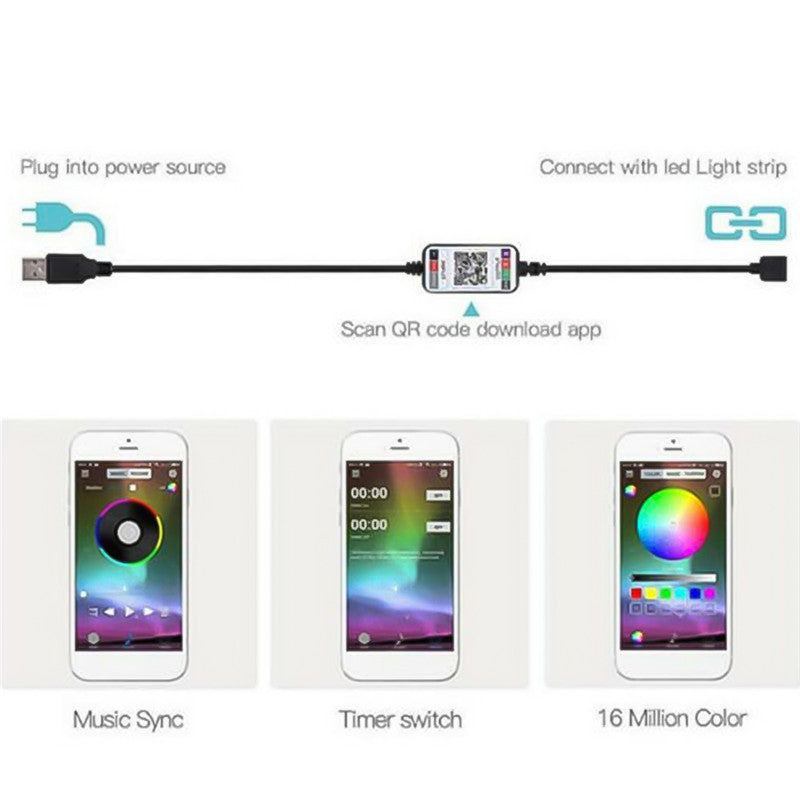 RGB LED Strip Lights — Bluetooth App Control, 16M Colors