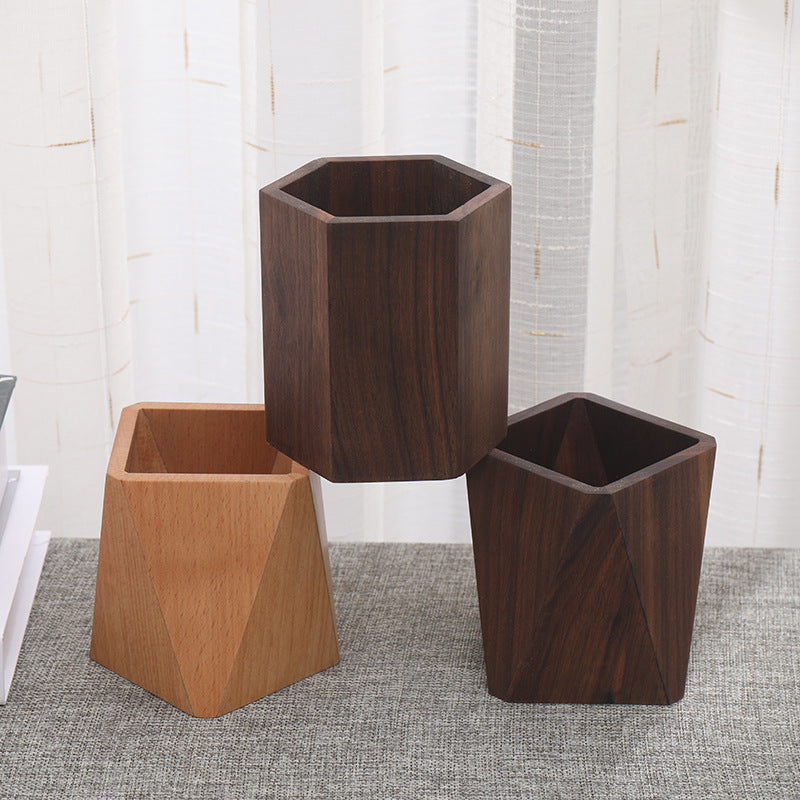 Wooden Desk Organizer — Pen Holder & Desktop Storage
