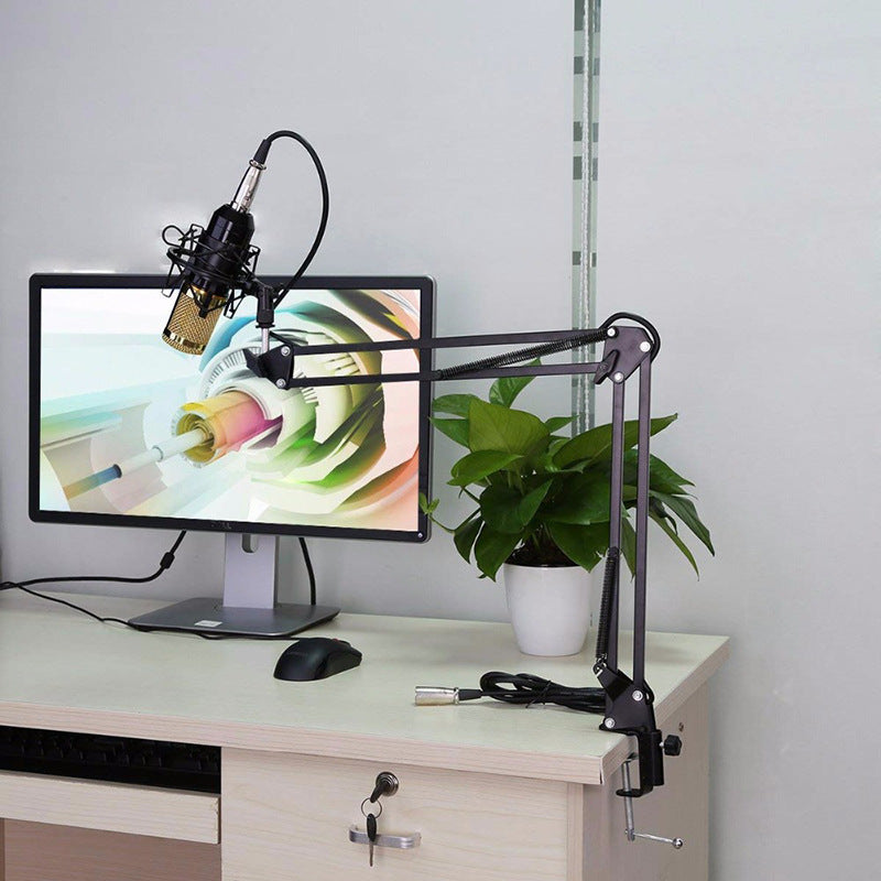 Microphone Boom Arm Stand — Desk Mount with Shock Mount & Pop Filter