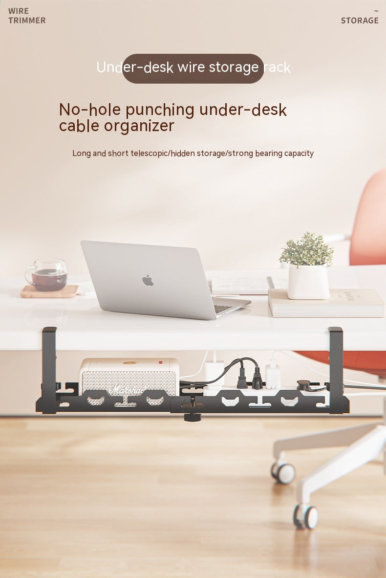Under-Desk Cable Management Tray — No-Drill Steel Rack