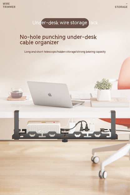Under-Desk Cable Management Tray — No-Drill Steel Rack