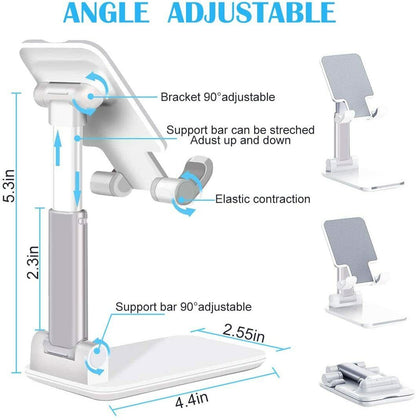Adjustable Phone & Tablet Desk Stand — Foldable Desktop Holder