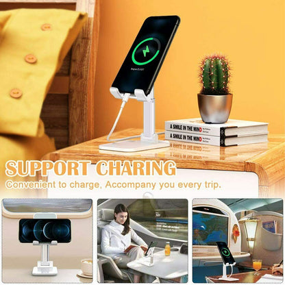 Adjustable Phone & Tablet Desk Stand — Foldable Desktop Holder