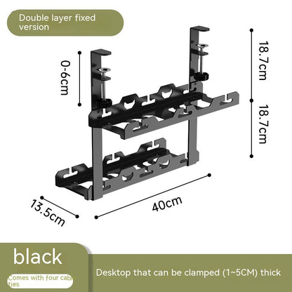Under-Desk Cable Management Tray — No-Drill Steel Rack