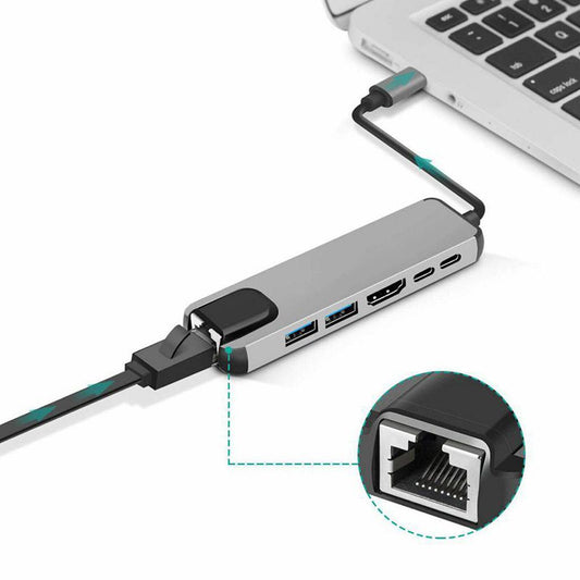 6-in-1 USB-C Hub — HDMI, USB 3.0, PD & Ethernet