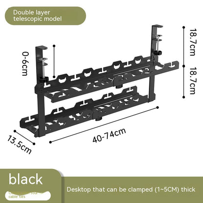Under-Desk Cable Management Tray — No-Drill Steel Rack