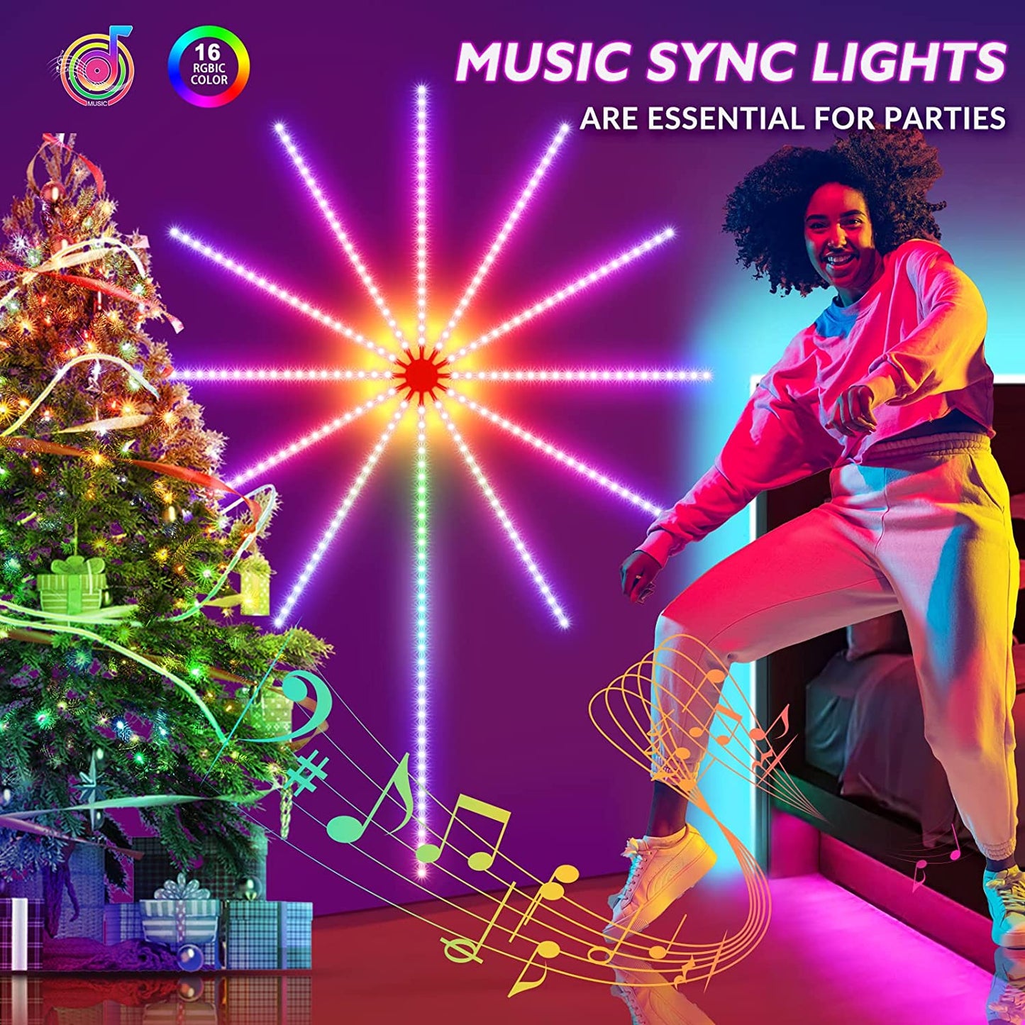 Firework RGB LED Lights — Music Sync, 16M Colors
