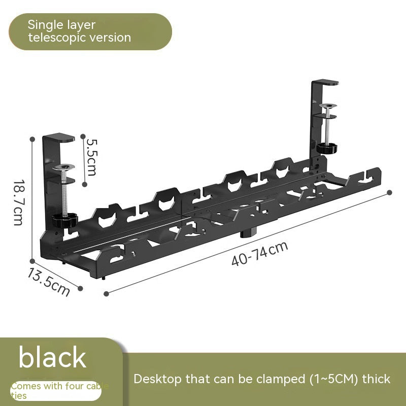 Under-Desk Cable Management Tray — No-Drill Steel Rack