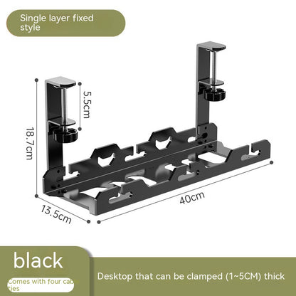Under-Desk Cable Management Tray — No-Drill Steel Rack