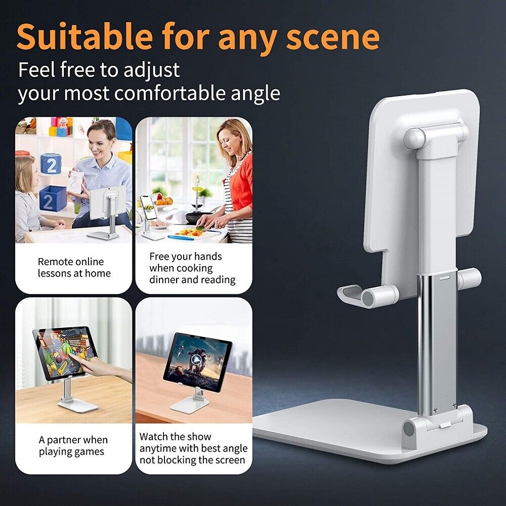 Adjustable Phone & Tablet Desk Stand — Foldable Desktop Holder
