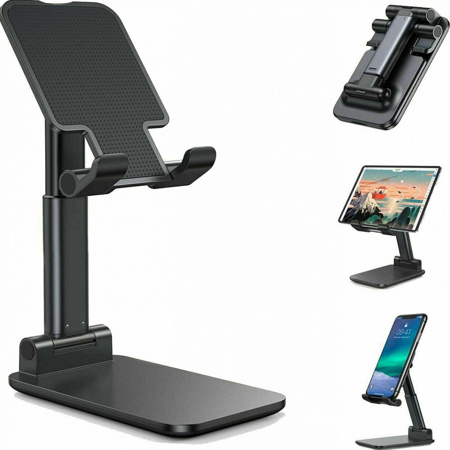 Adjustable Phone & Tablet Desk Stand — Foldable Desktop Holder