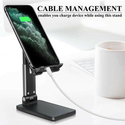 Adjustable Phone & Tablet Desk Stand — Foldable Desktop Holder